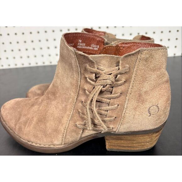 Born Shoes - Born Bessie Brown Suede Leather Side Zip Ankle Boot US Women Size 7